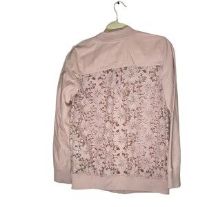 Chelsea 28- Like New, Pink Lace Bomber Jacket with Lace Embroidered Back.